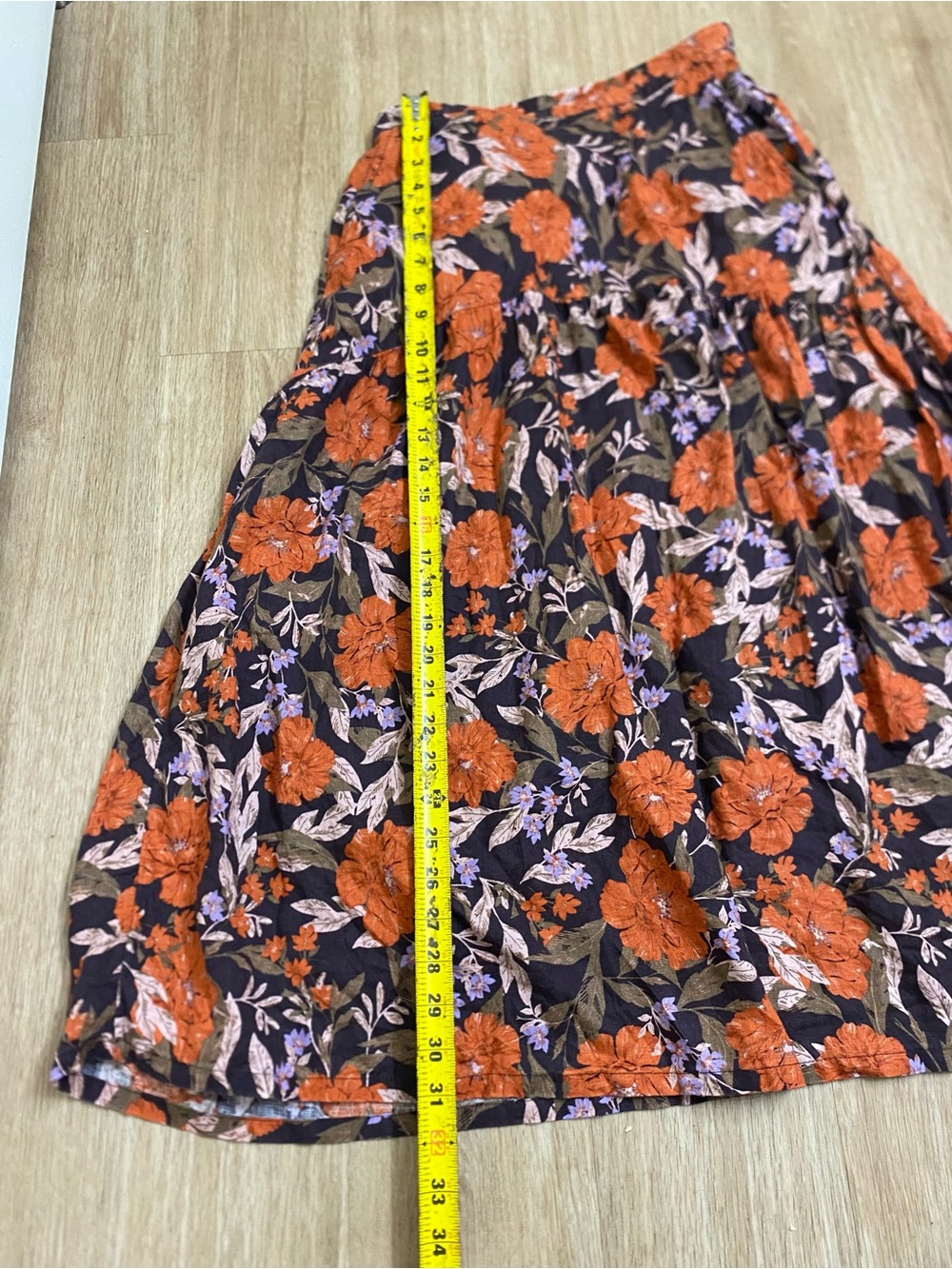Haute Hippie 100% linen Black Floral A-Line Midi Skirt with Orange Blooms - Picture 3 of 5